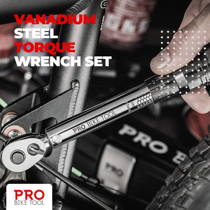 PRO BIKE TOOL Adjustable Torque Wrench Set - High-Precision 1/4 Wrench with 2-20 Nm Range - Complete Bike Tool Kit with Hex, Torx Bits, and Case for Easy Storage - Image 2